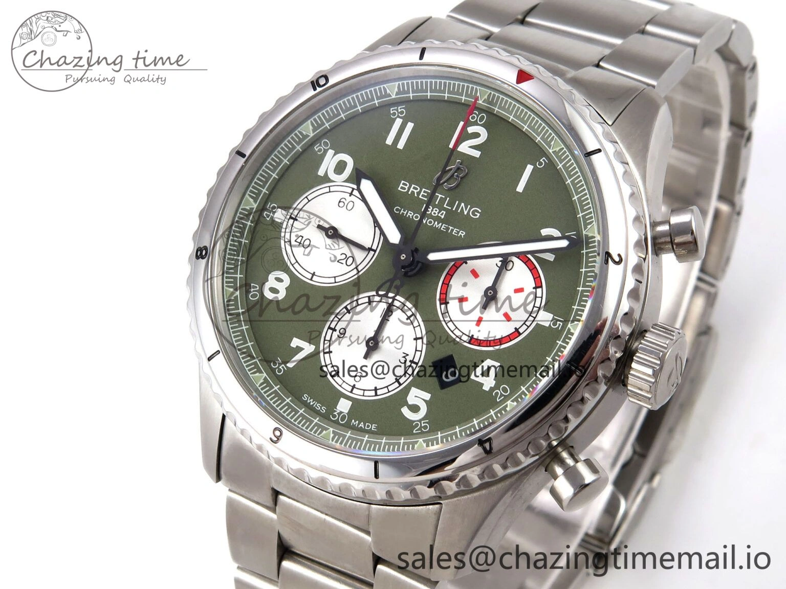 DailyWear Navitimer 8 B01 Chrono SS EF 1:1 Best Edition Green Dial Arabic Bezel on SS Bracelet A 5502