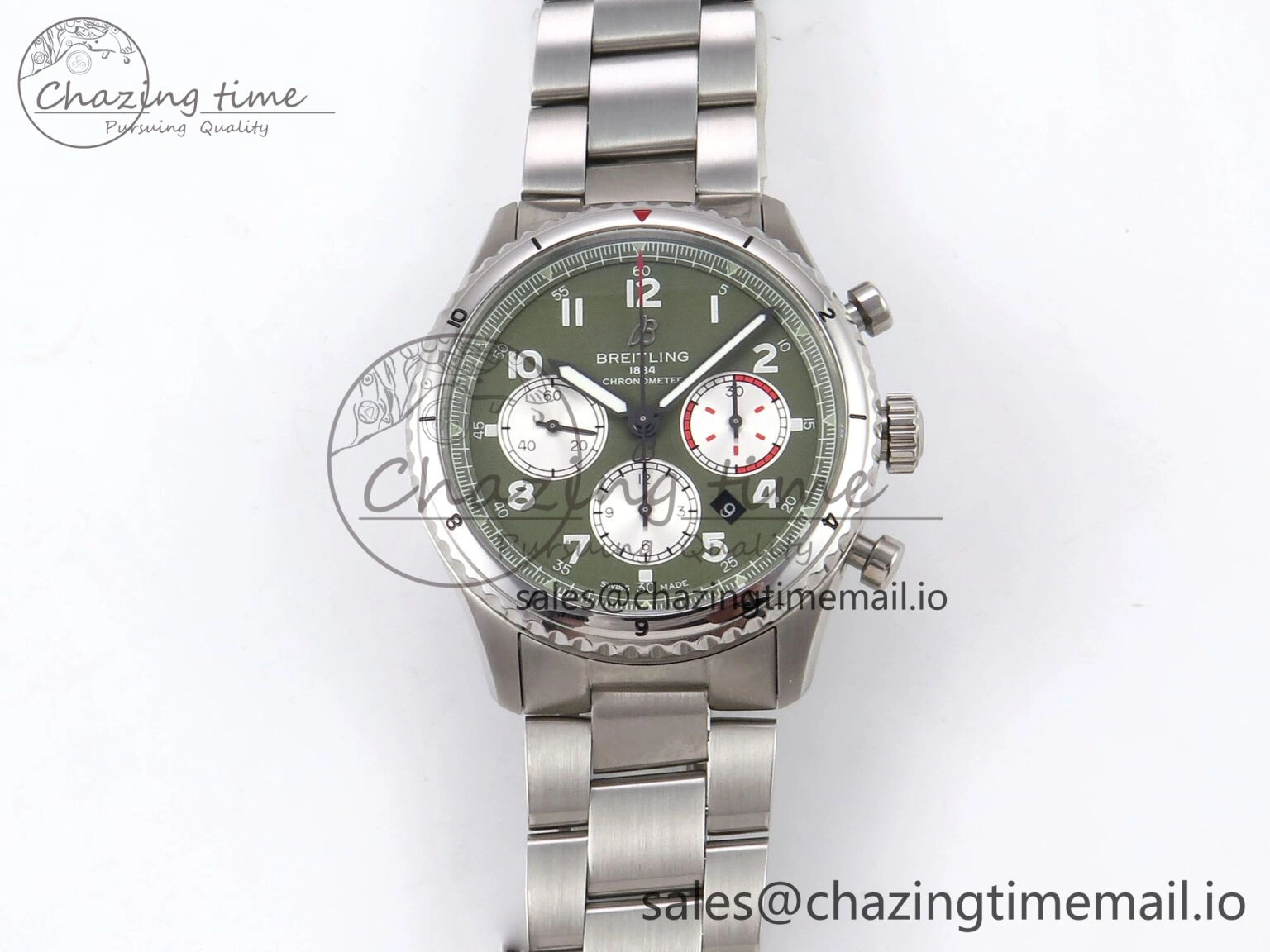 DailyWear Navitimer 8 B01 Chrono SS EF 1:1 Best Edition Green Dial Arabic Bezel on SS Bracelet A 5502