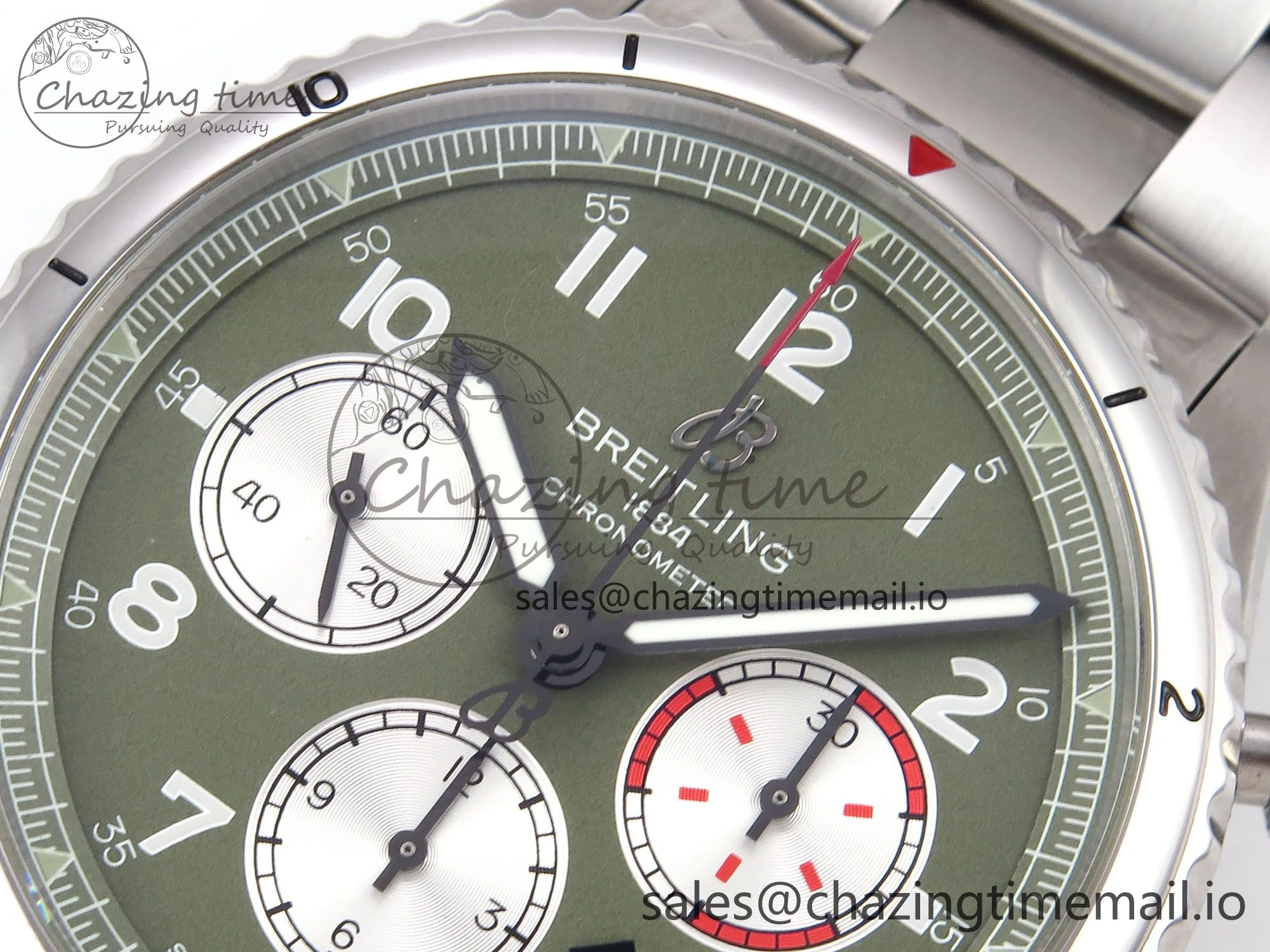 DailyWear Navitimer 8 B01 Chrono SS EF 1:1 Best Edition Green Dial Arabic Bezel on SS Bracelet A 5502