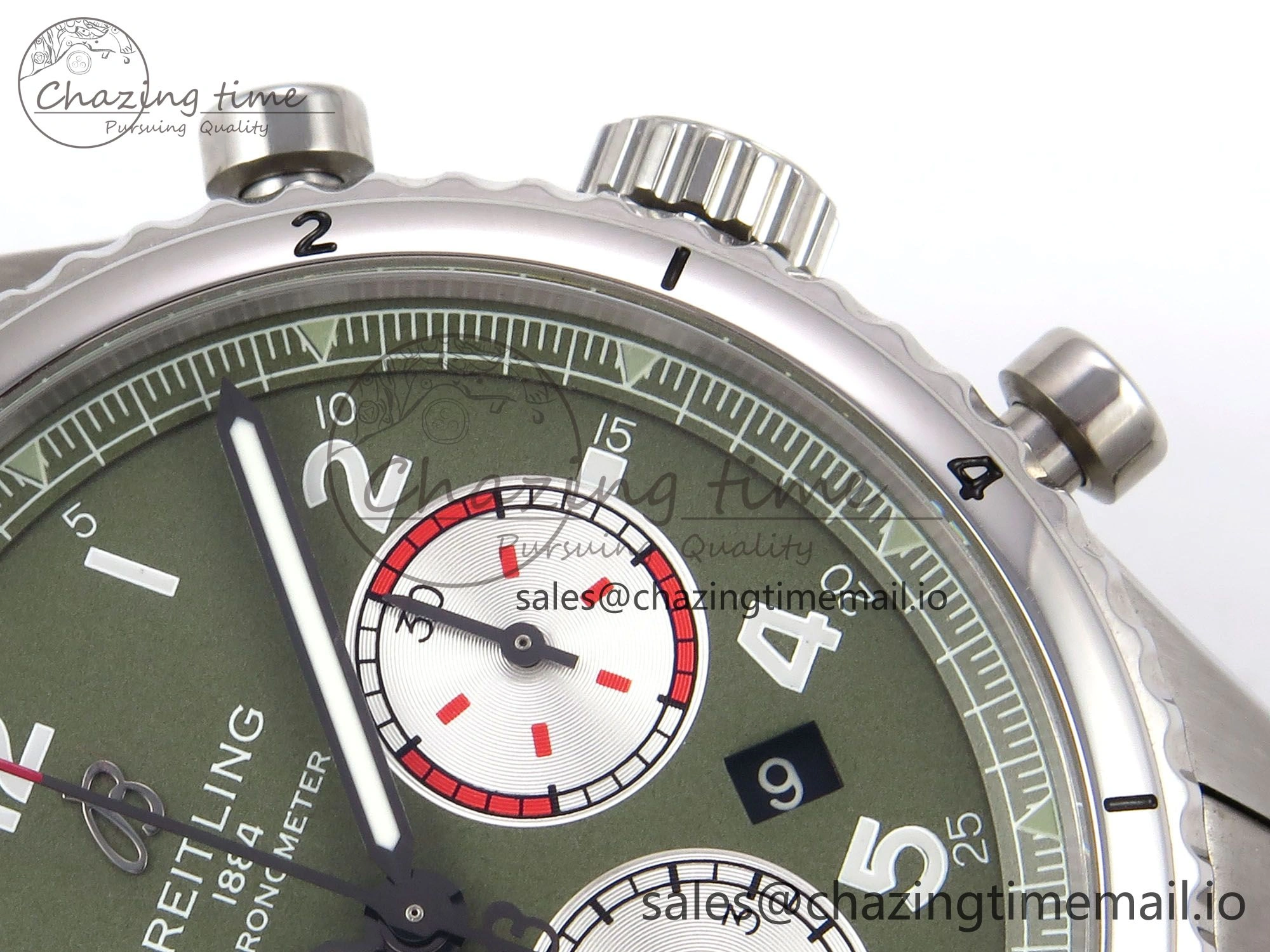 DailyWear Navitimer 8 B01 Chrono SS EF 1:1 Best Edition Green Dial Arabic Bezel on SS Bracelet A 5502