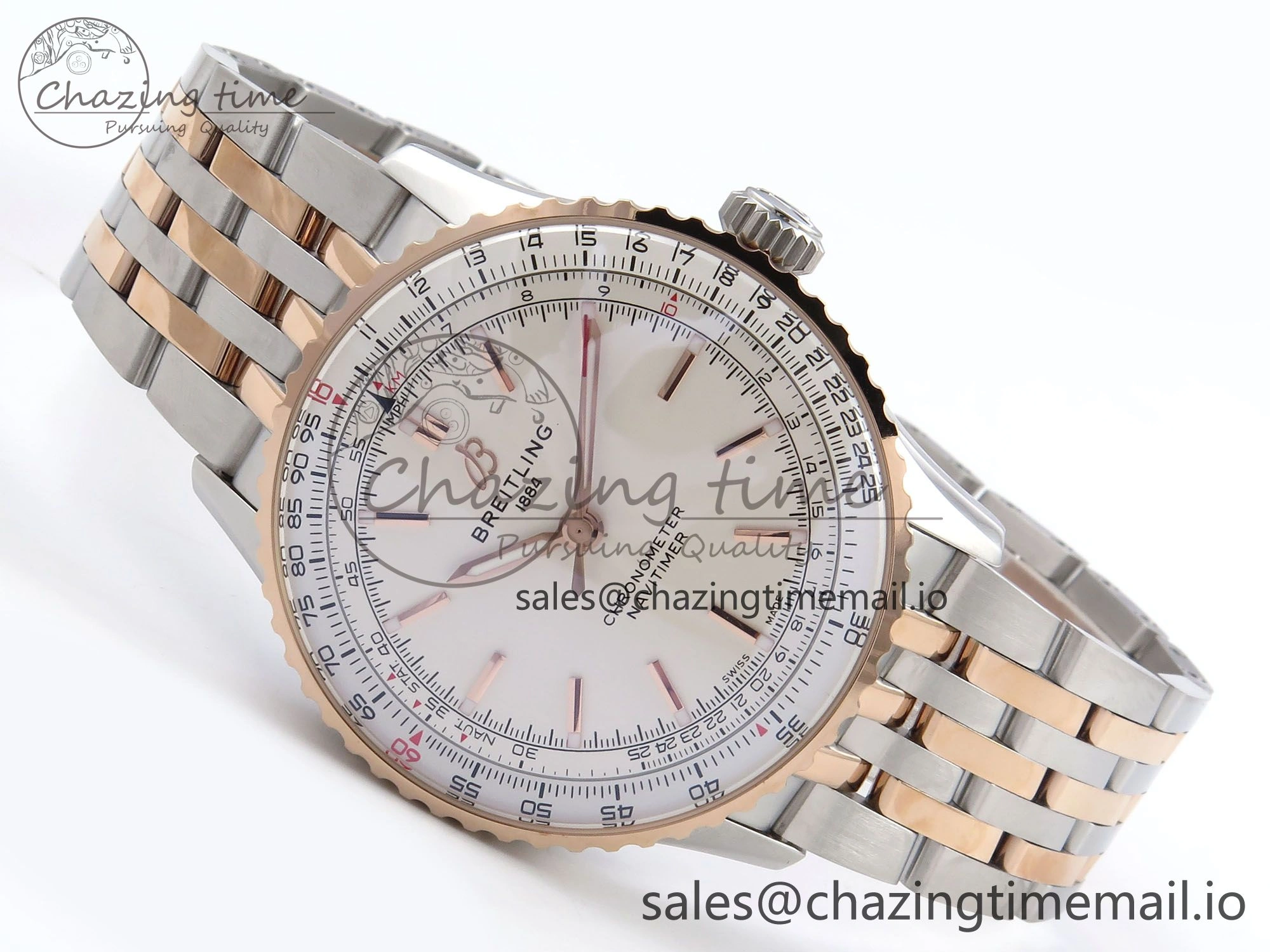 Navitimer Automati SS RG 41mm TF 1:1 Best Edition RG Bezel White Dial on SS RG Bracelet A Lightweight 4401
