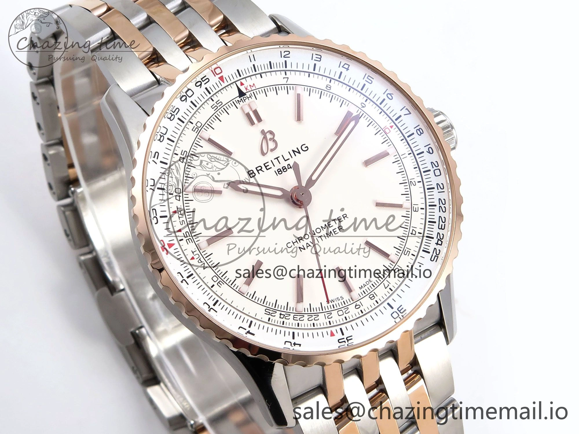 Navitimer Automati SS RG 41mm TF 1:1 Best Edition RG Bezel White Dial on SS RG Bracelet A Lightweight 4401