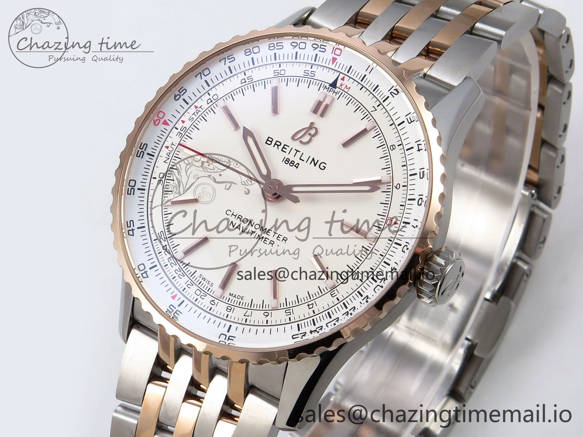 Navitimer Automati SS RG 41mm TF 1:1 Best Edition RG Bezel White Dial on SS RG Bracelet A Lightweight 4401
