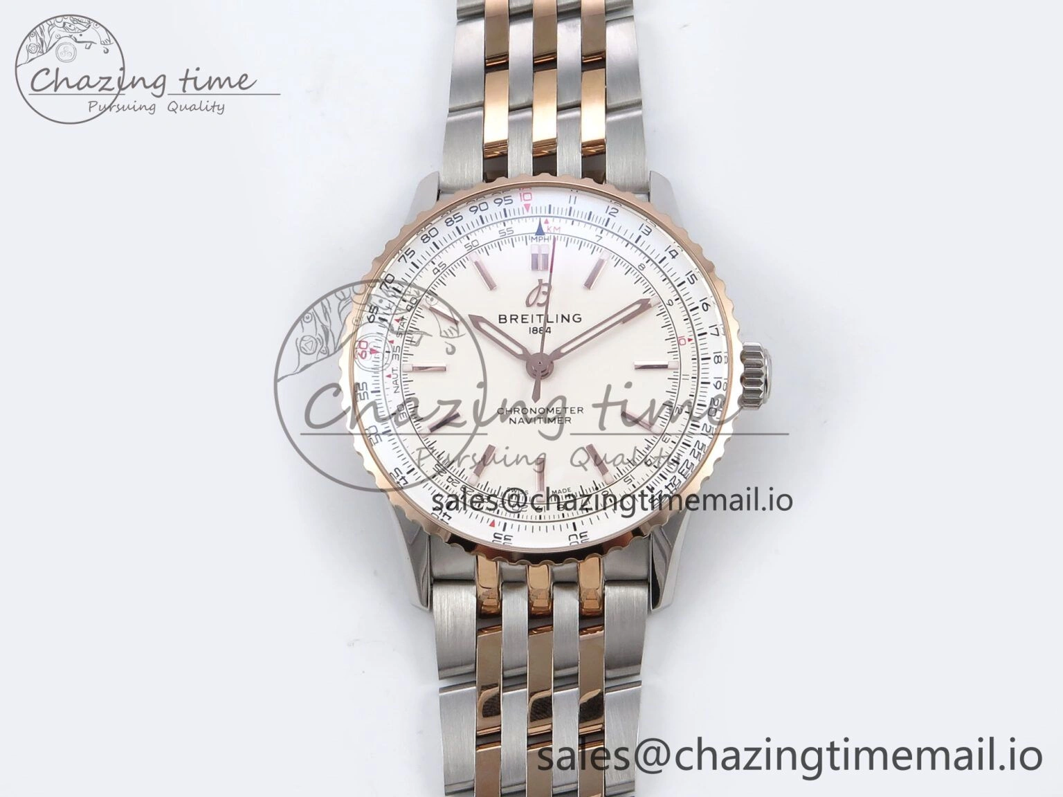 Navitimer Automati SS RG 41mm TF 1:1 Best Edition RG Bezel White Dial on SS RG Bracelet A Lightweight 4401
