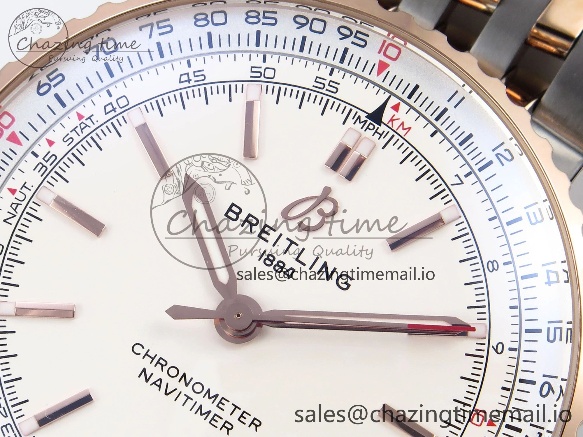 Navitimer Automati SS RG 41mm TF 1:1 Best Edition RG Bezel White Dial on SS RG Bracelet A Lightweight 4401