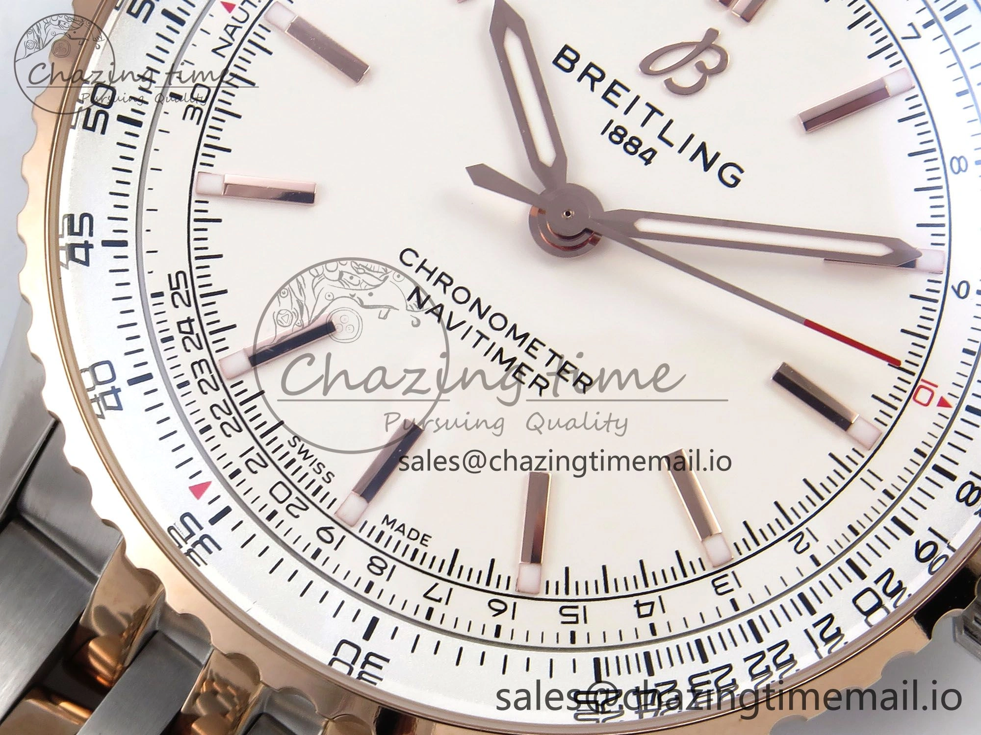 Navitimer Automati SS RG 41mm TF 1:1 Best Edition RG Bezel White Dial on SS RG Bracelet A Lightweight 4401