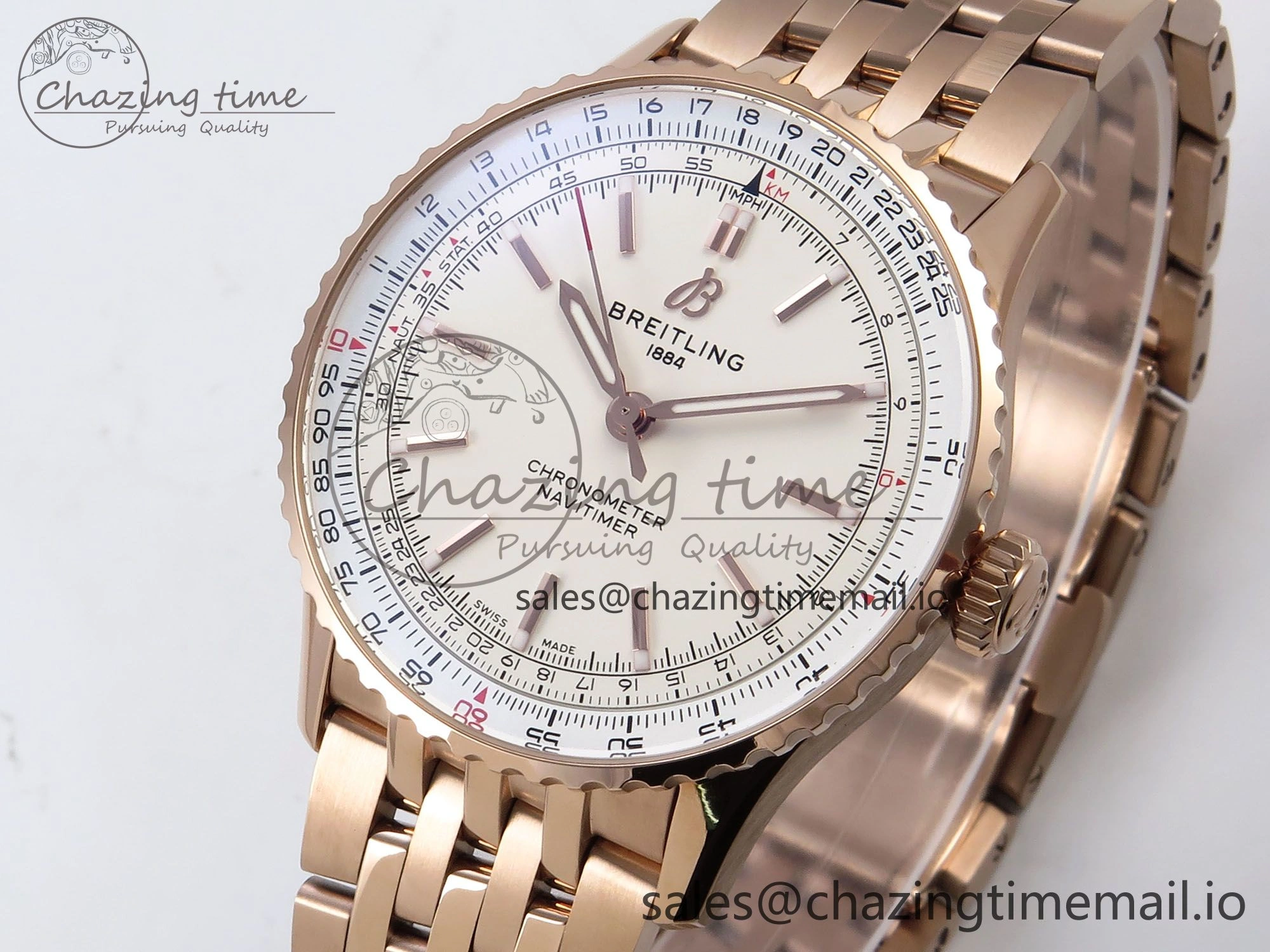 SoftTouch Navitimer Automatic RG 41mm TF 1:1 Best Edition RG Bezel White Dial on RG Bracelet A 5508