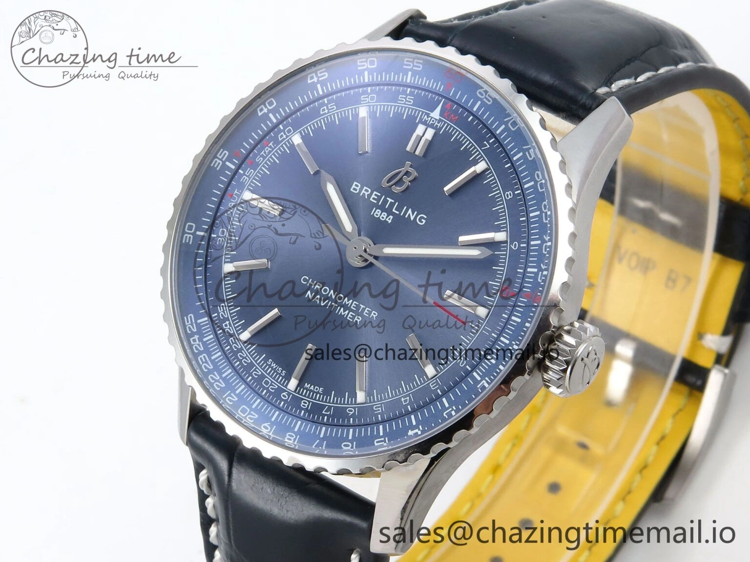 Navitimer Automatic SS 41mm TF 1:1 Best Edition Blue Dial on Blue Leather Strap A Soft 5509