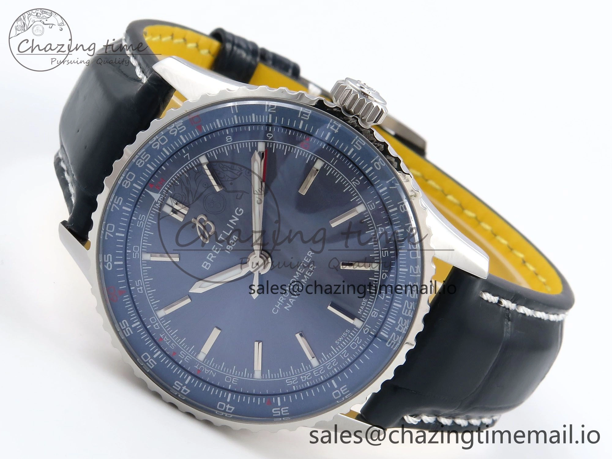Navitimer Automatic SS 41mm TF 1:1 Best Edition Blue Dial on Blue Leather Strap A Soft 5509