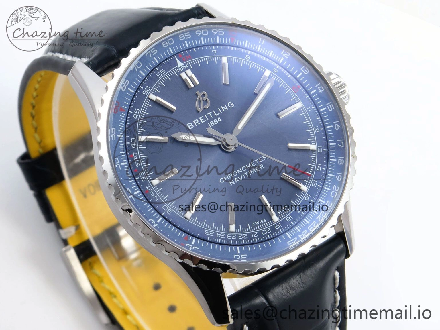 Navitimer Automatic SS 41mm TF 1:1 Best Edition Blue Dial on Blue Leather Strap A Soft 5509