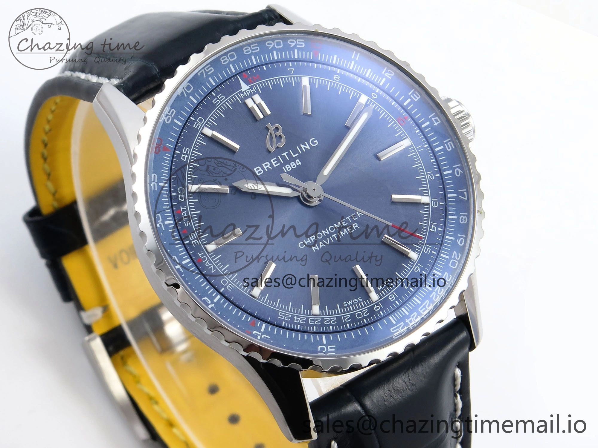 Navitimer Automatic SS 41mm TF 1:1 Best Edition Blue Dial on Blue Leather Strap A Soft 5509