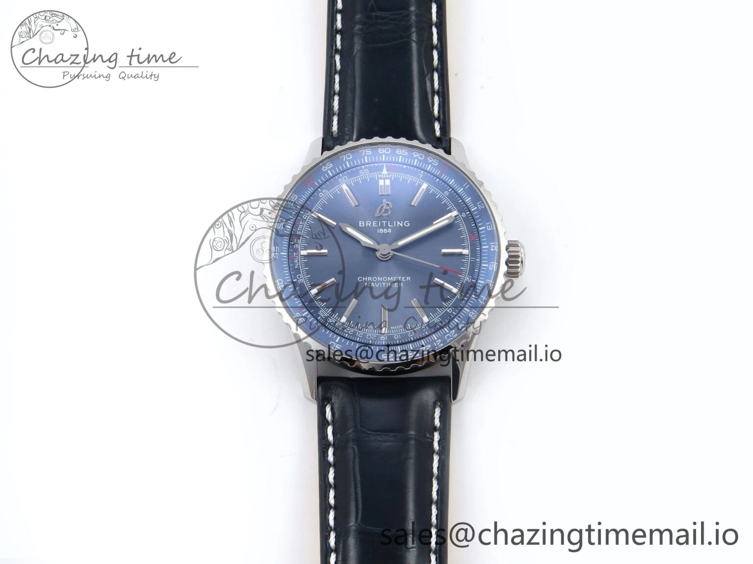 Navitimer Automatic SS 41mm TF 1:1 Best Edition Blue Dial on Blue Leather Strap A Soft 5509
