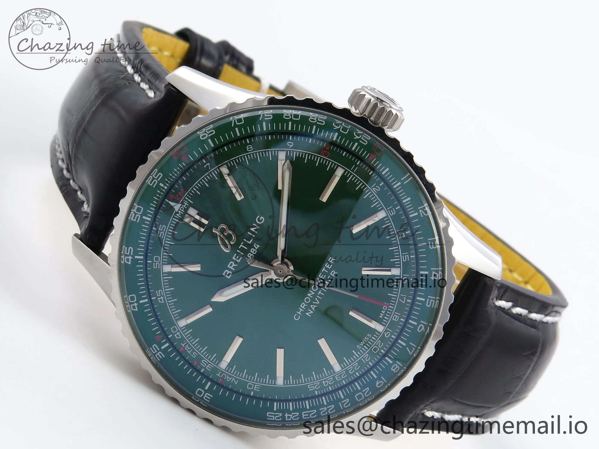 Navitimer Automatic SS 41mm TF 1:1 Best Edition Green Dial on Black Leather Strap A UrbanStyle 5511