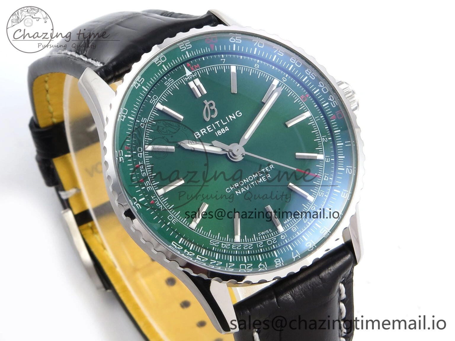 Navitimer Automatic SS 41mm TF 1:1 Best Edition Green Dial on Black Leather Strap A UrbanStyle 5511