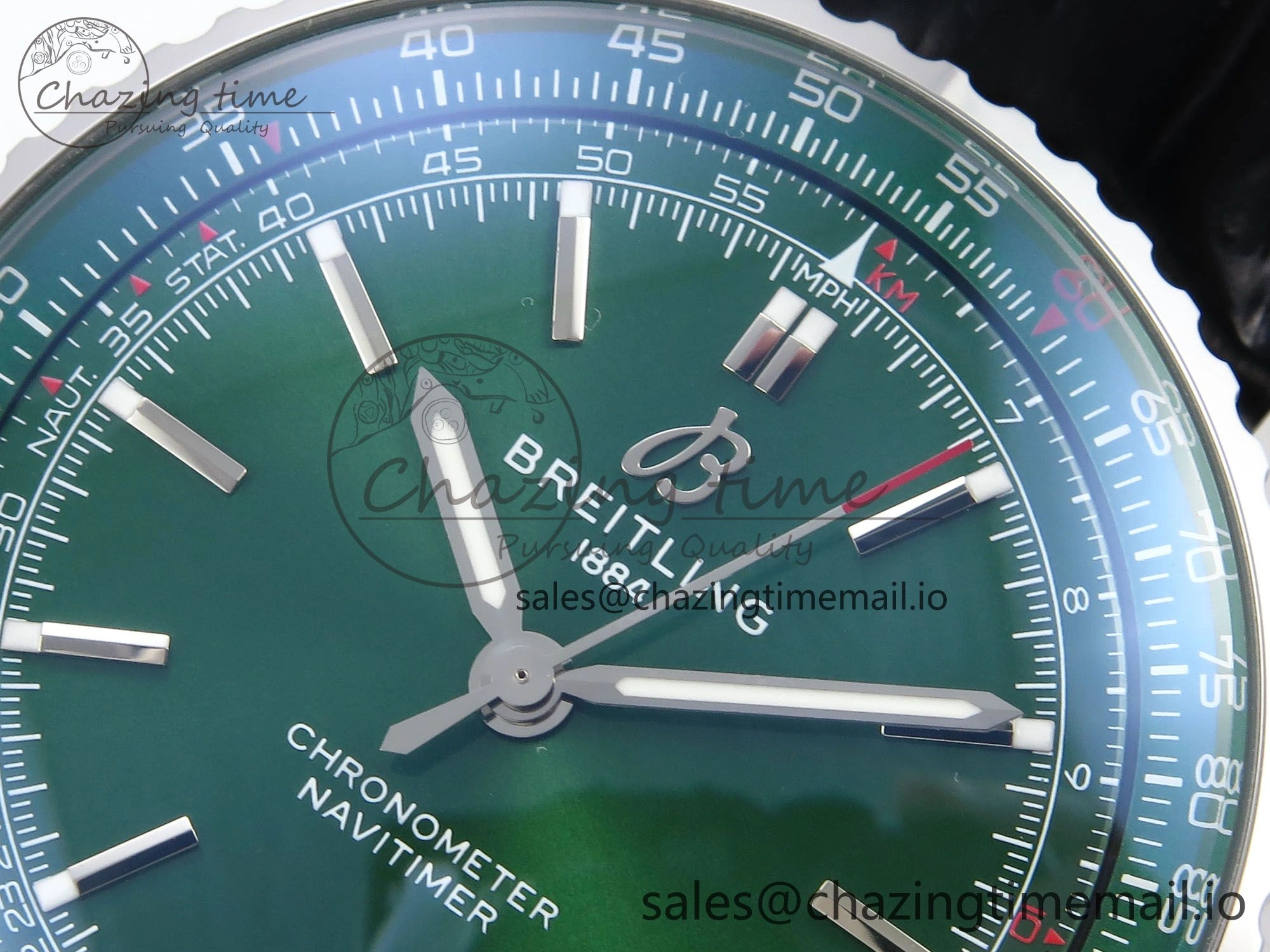 Navitimer Automatic SS 41mm TF 1:1 Best Edition Green Dial on Black Leather Strap A UrbanStyle 5511