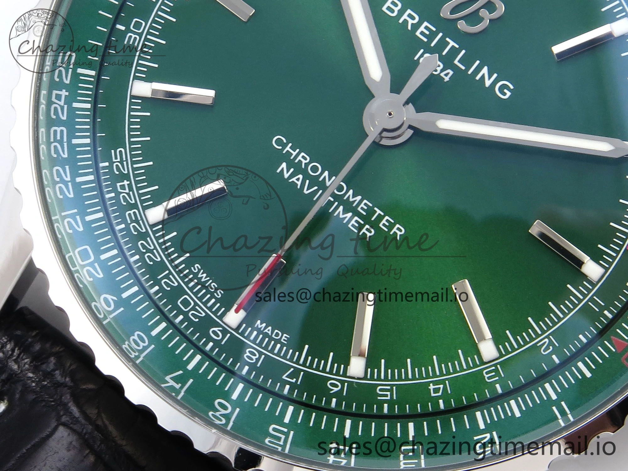Navitimer Automatic SS 41mm TF 1:1 Best Edition Green Dial on Black Leather Strap A UrbanStyle 5511
