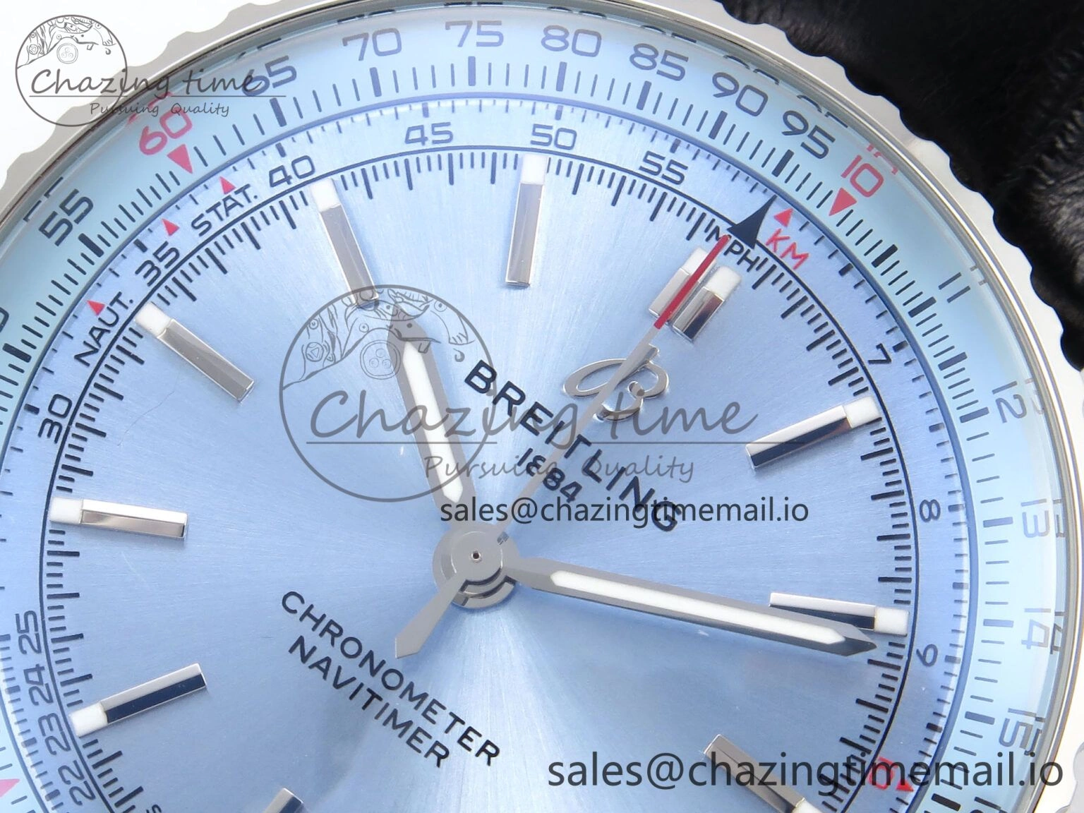 Breathable Navitimer Automatic SS 41mm TF 1:1 Best Edition Ice Blue Dial on Black Leather Strap A 5510