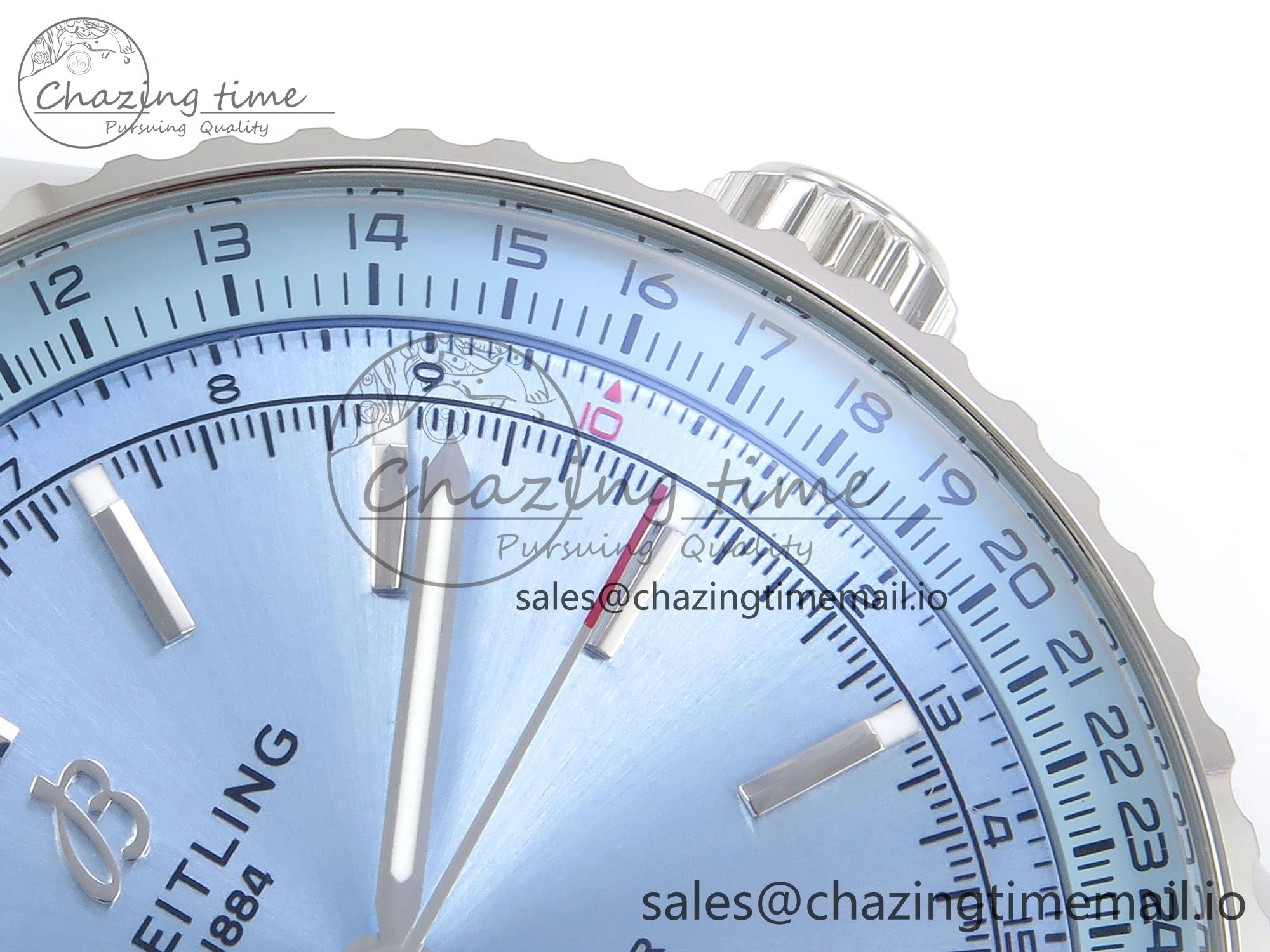 Breathable Navitimer Automatic SS 41mm TF 1:1 Best Edition Ice Blue Dial on Black Leather Strap A 5510
