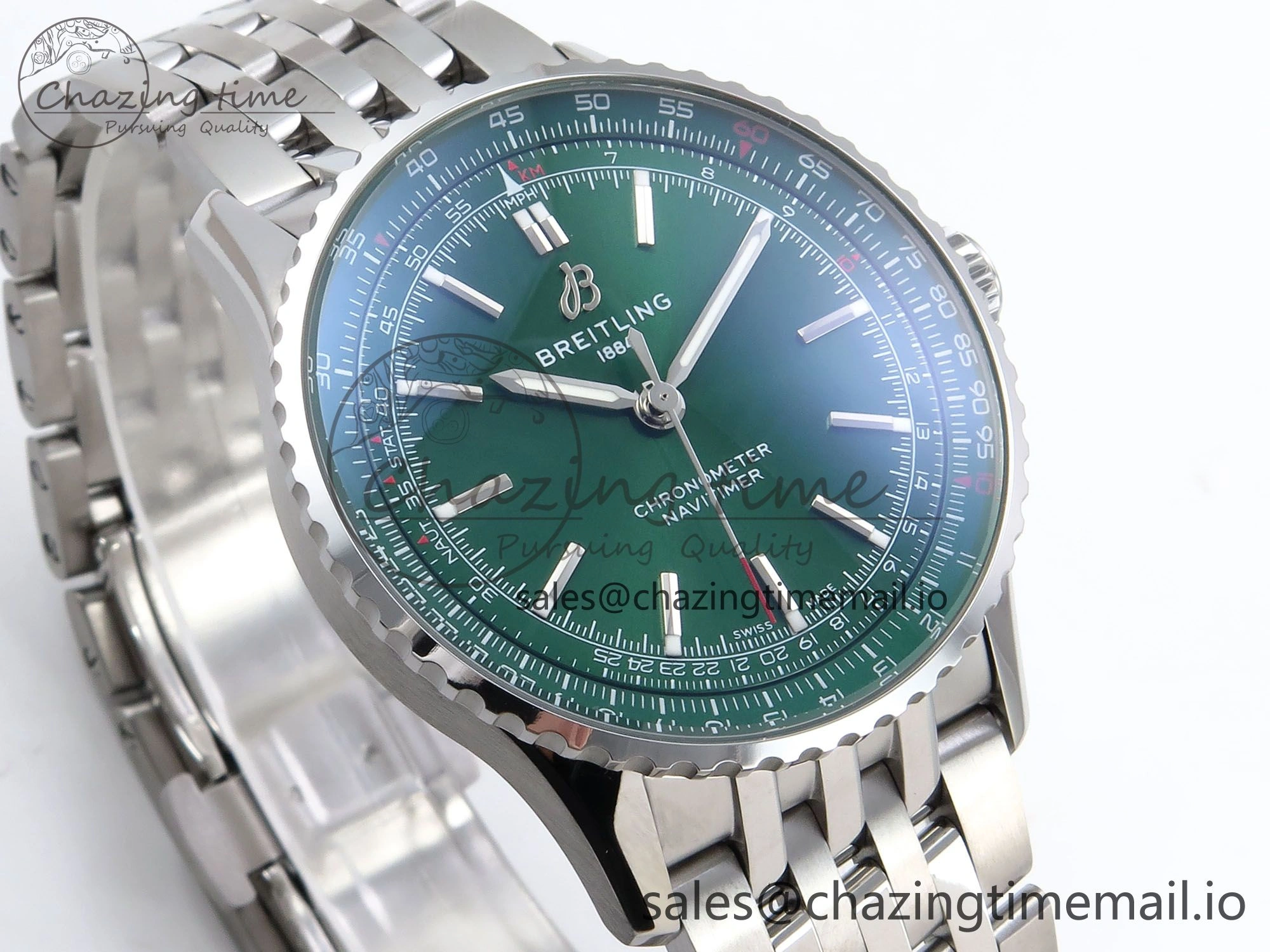 Navitimer Automatic SS 41mm TF 1:1 Best Edition SS Bezel Green Dial on SS Bracelet A Fashionable 5503