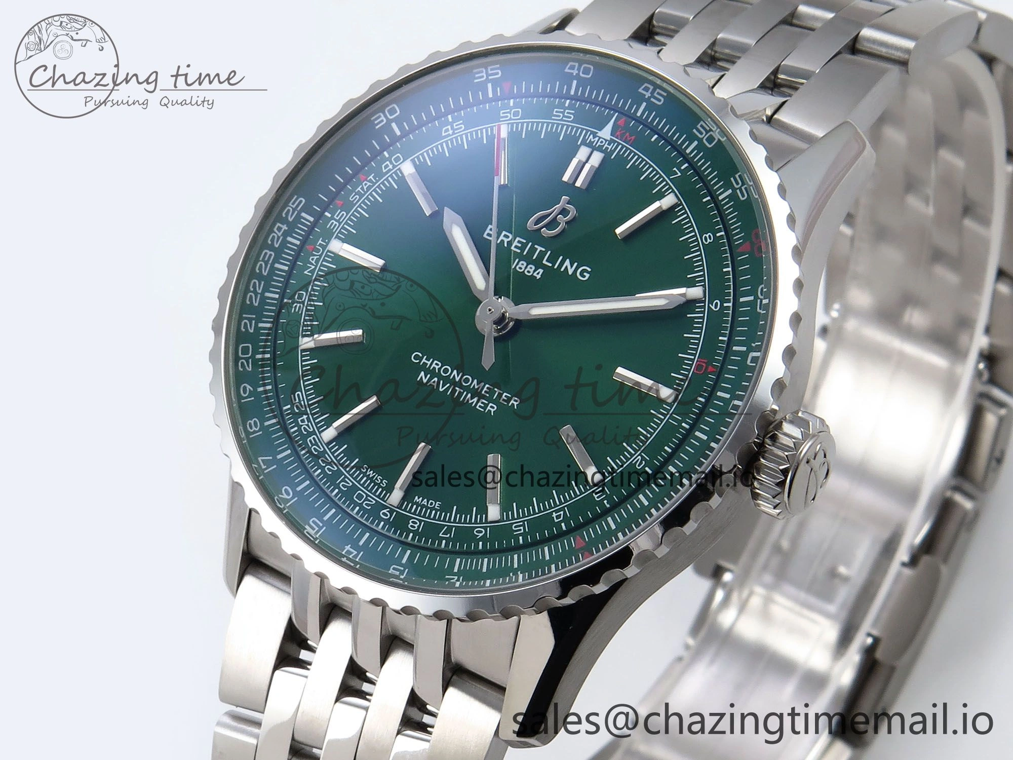 Navitimer Automatic SS 41mm TF 1:1 Best Edition SS Bezel Green Dial on SS Bracelet A Fashionable 5503