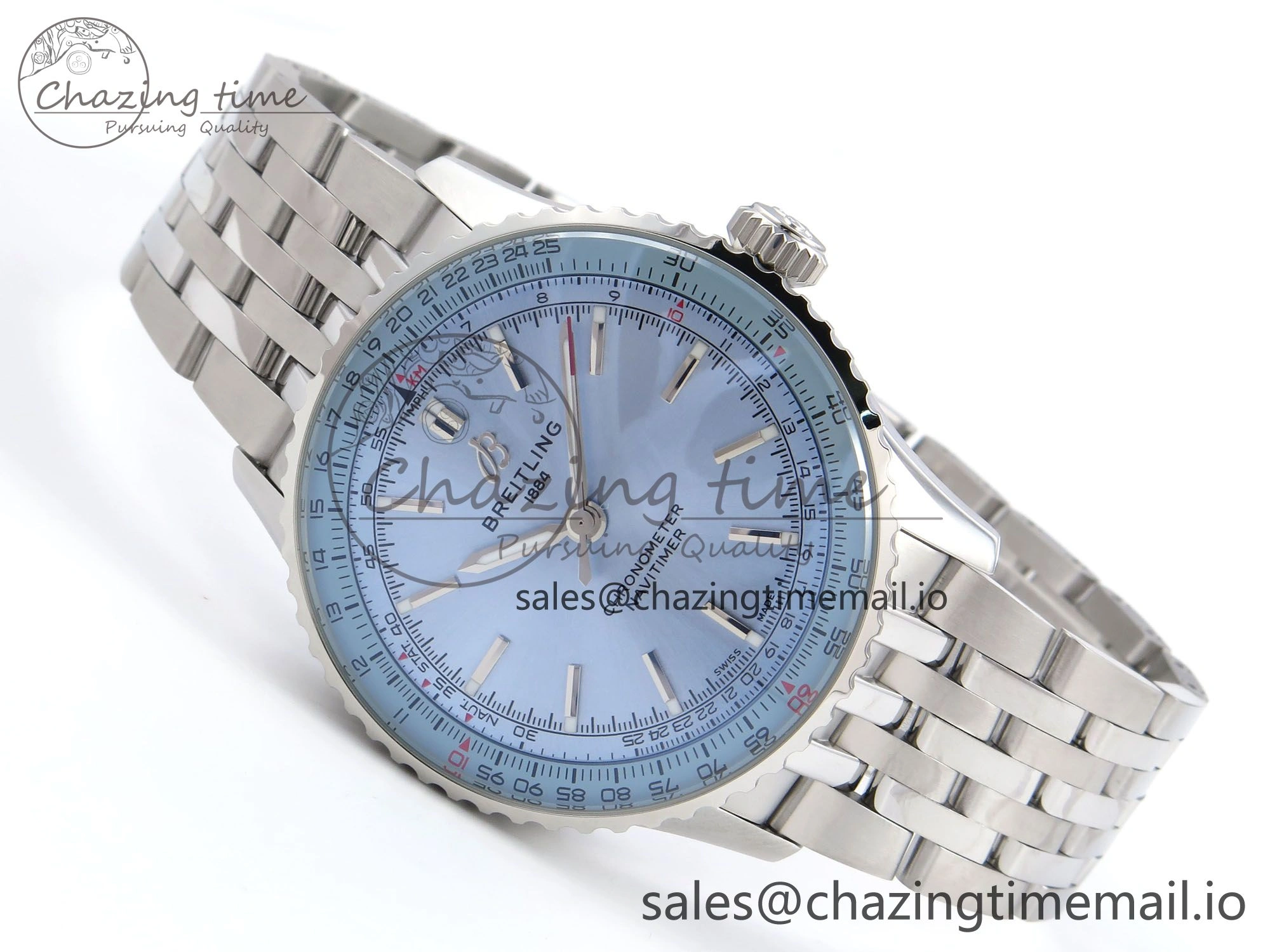 Navitimer Automatic SS 41mm TF 1:1 Best Edition SS Bezel Ice Blue Dial on SS Bracelet A ModernLook 5507