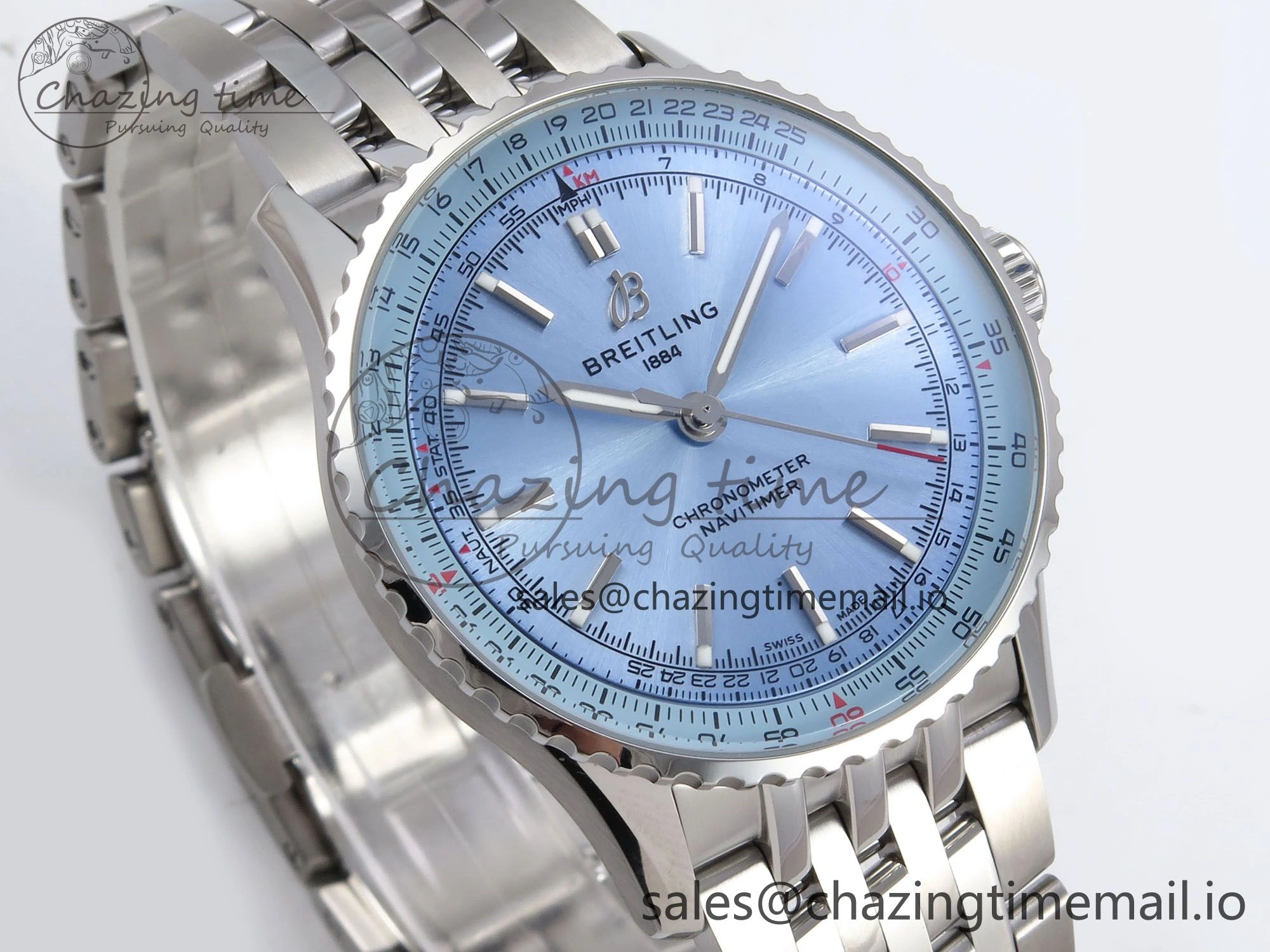 Navitimer Automatic SS 41mm TF 1:1 Best Edition SS Bezel Ice Blue Dial on SS Bracelet A ModernLook 5507