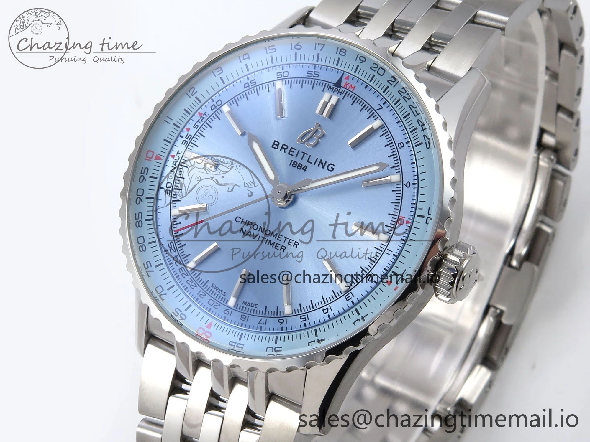 Navitimer Automatic SS 41mm TF 1:1 Best Edition SS Bezel Ice Blue Dial on SS Bracelet A ModernLook 5507