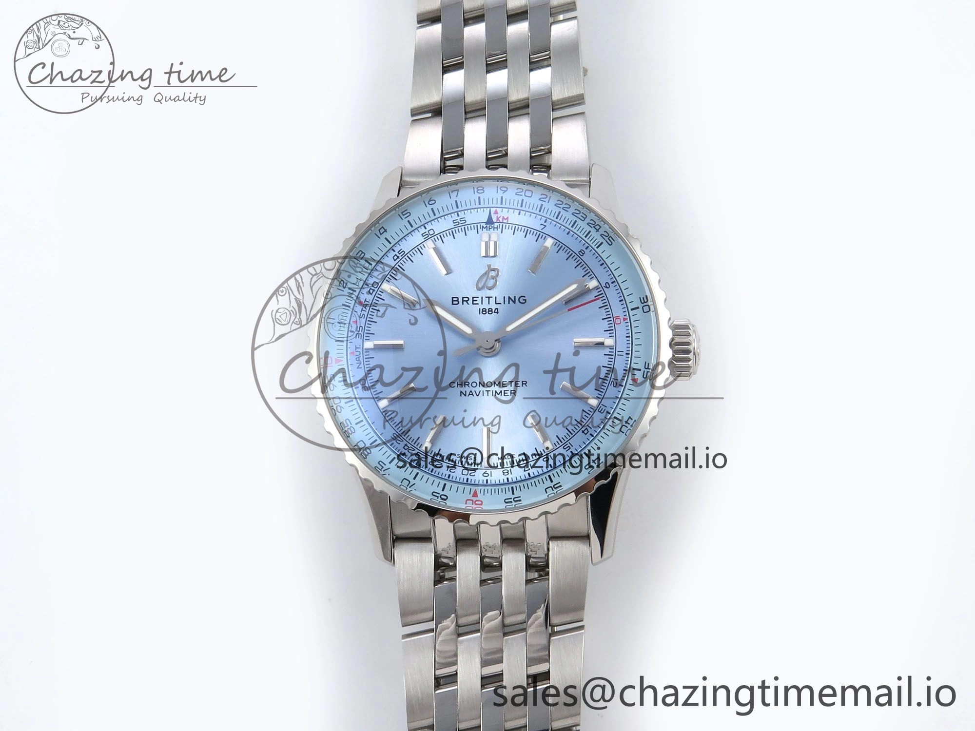 Navitimer Automatic SS 41mm TF 1:1 Best Edition SS Bezel Ice Blue Dial on SS Bracelet A ModernLook 5507