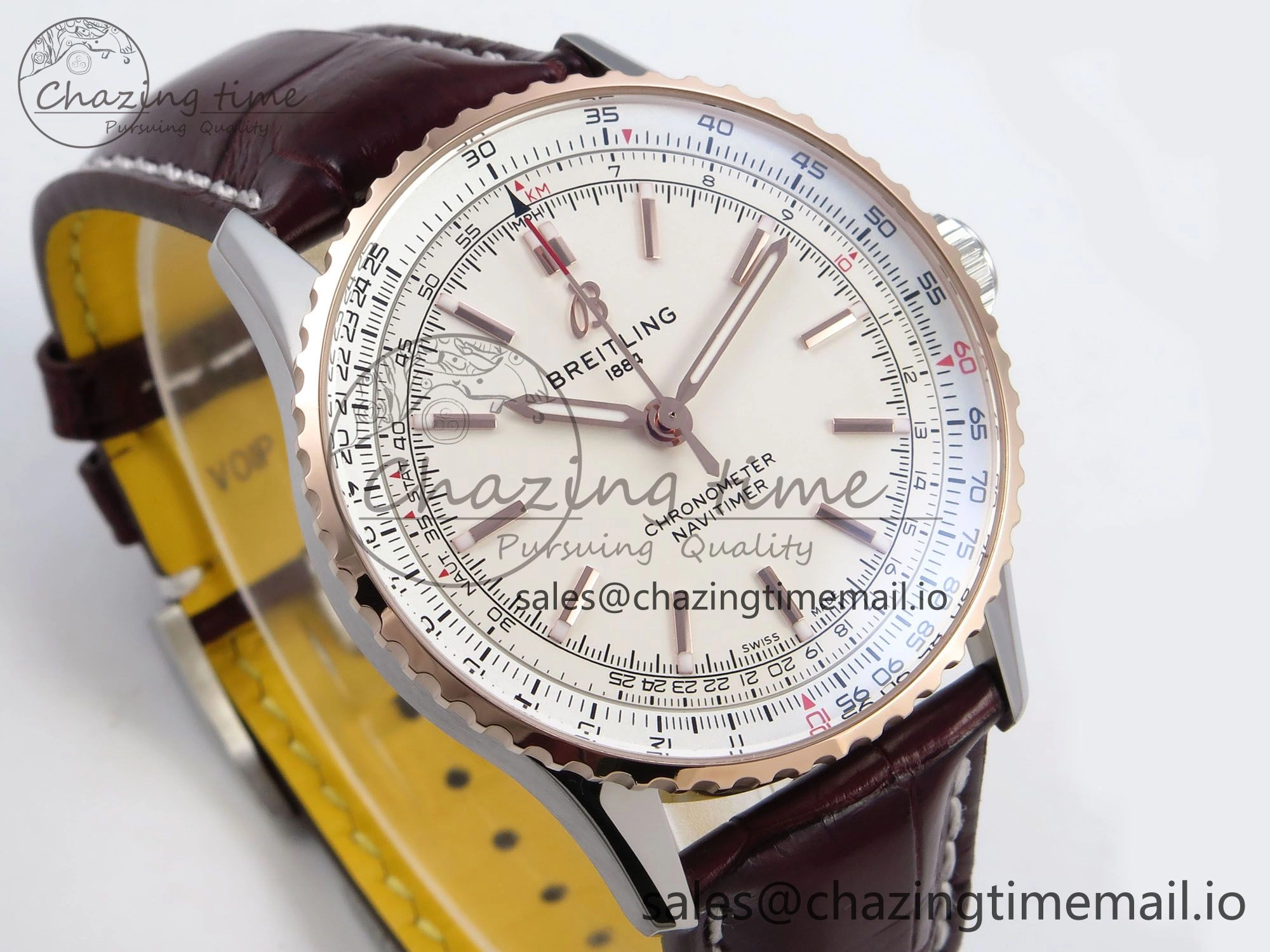 Navitimer Automatic SS RG 41mm TF 1:1 Best Edition White Dial on Brown Leather Strap A Soft 5505