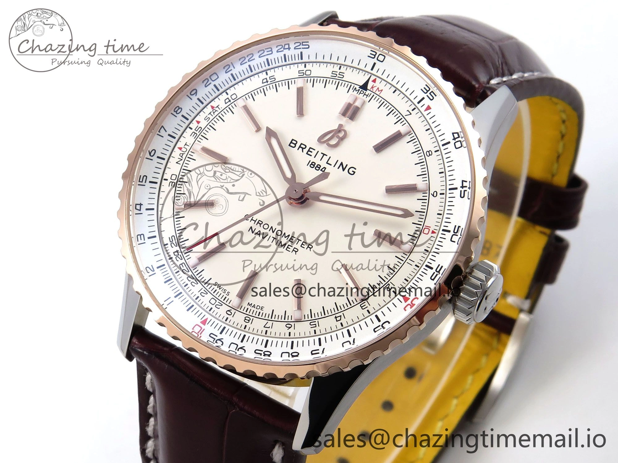 Navitimer Automatic SS RG 41mm TF 1:1 Best Edition White Dial on Brown Leather Strap A Soft 5505