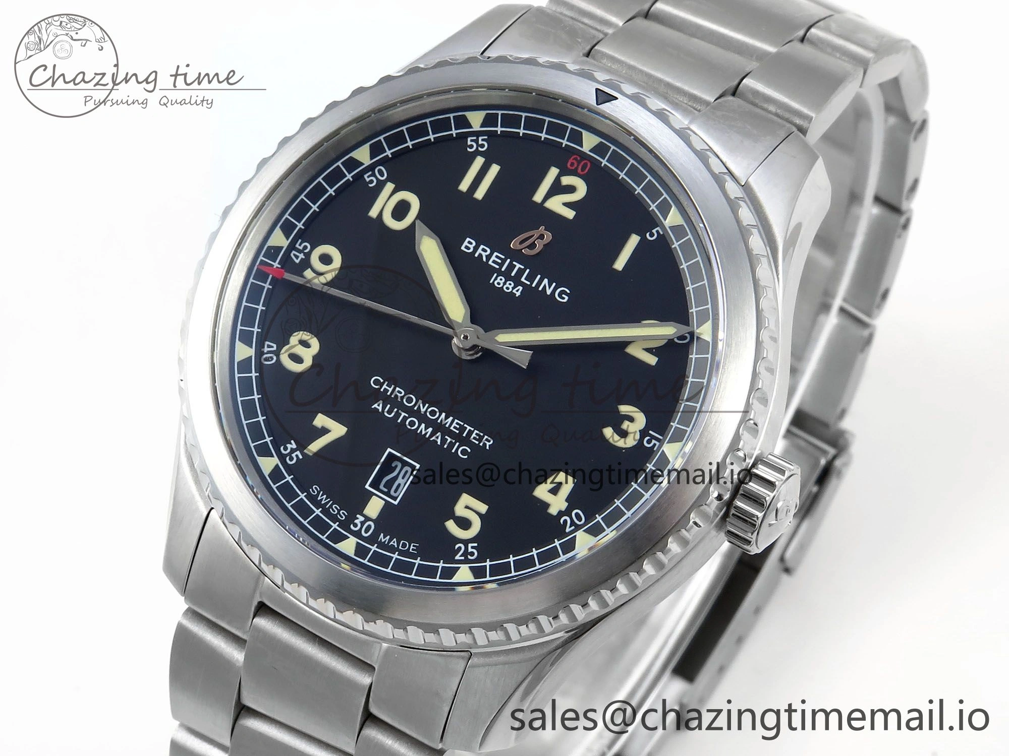 FashionForward Navitimer Aviator 8 SS TF 1:1 Best Edition Black Dial on SS Bracelet A 5460