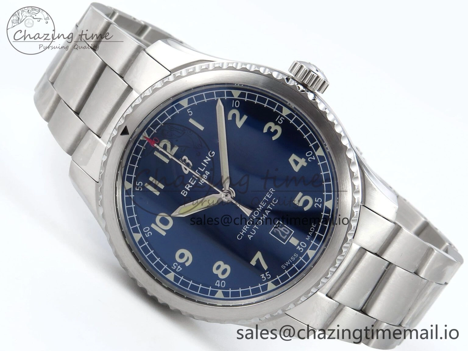 Original Navitimer Aviator 8 SS TF 1:1 Best Edition Blue Dial on SS Bracelet A 5458