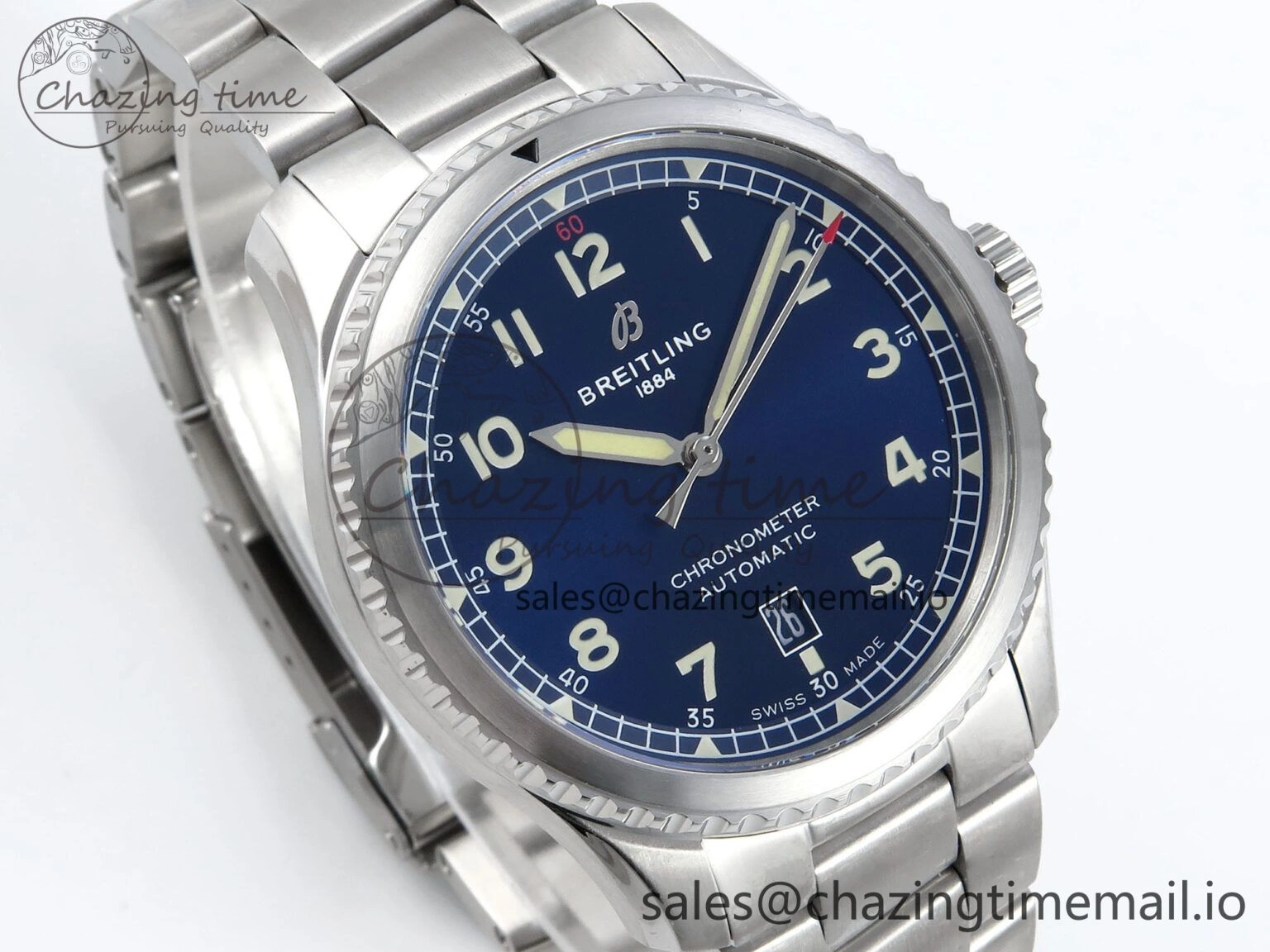 Original Navitimer Aviator 8 SS TF 1:1 Best Edition Blue Dial on SS Bracelet A 5458