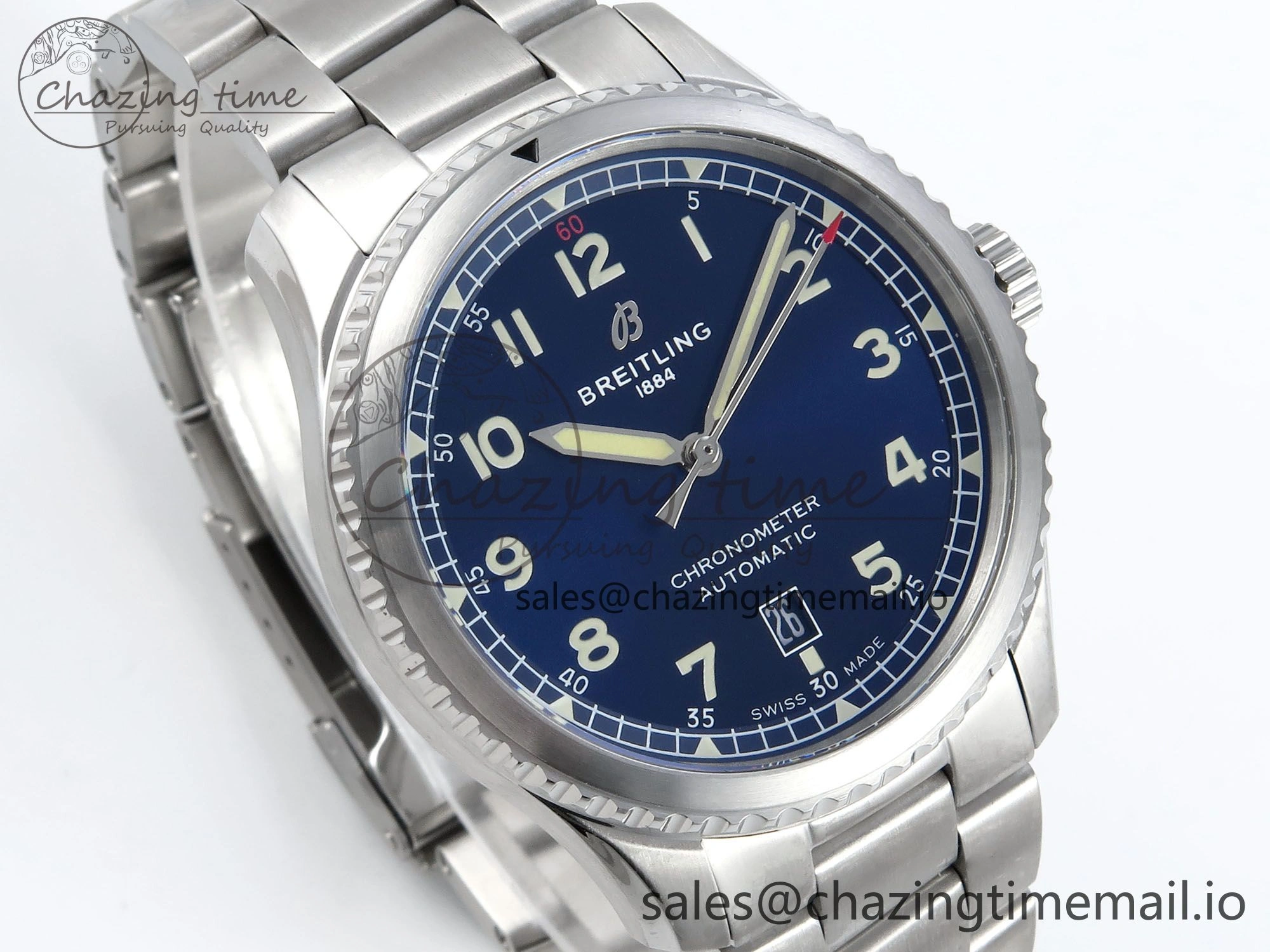 Original Navitimer Aviator 8 SS TF 1:1 Best Edition Blue Dial on SS Bracelet A 5458