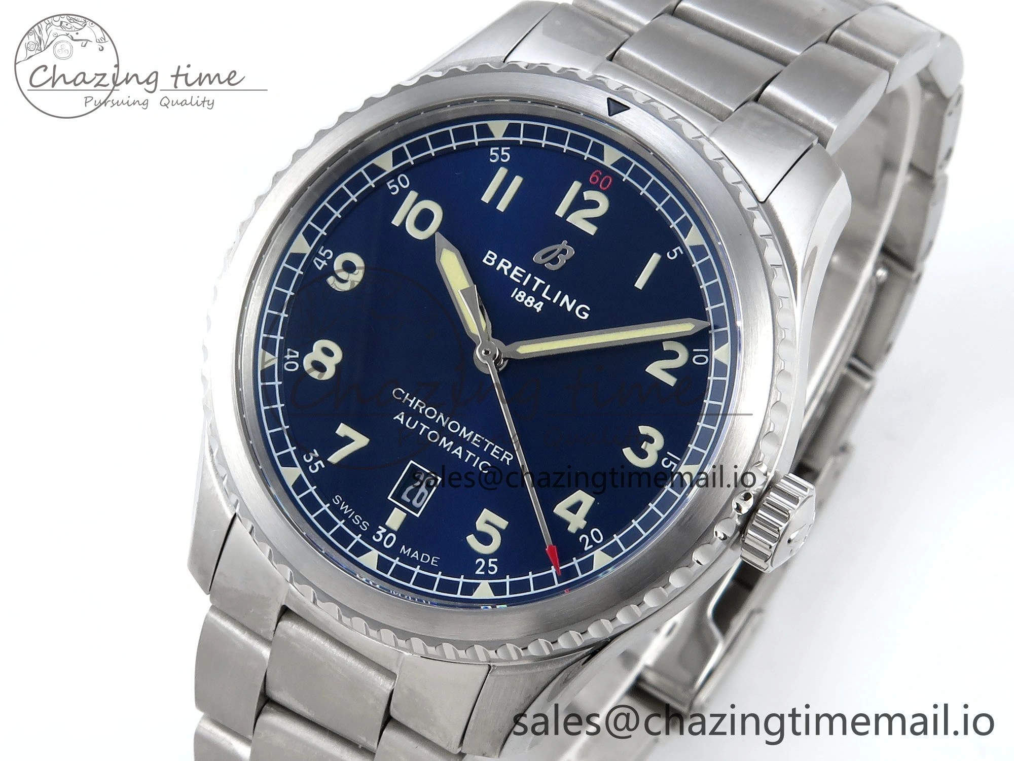 Original Navitimer Aviator 8 SS TF 1:1 Best Edition Blue Dial on SS Bracelet A 5458