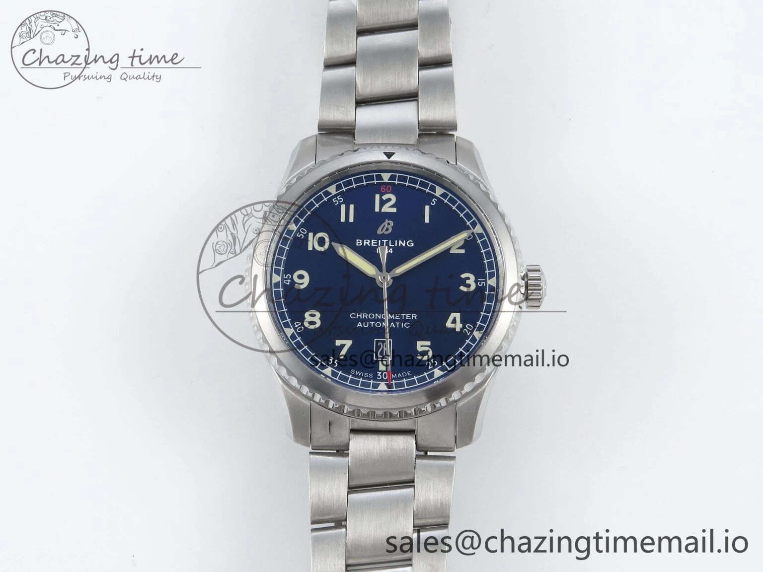 Original Navitimer Aviator 8 SS TF 1:1 Best Edition Blue Dial on SS Bracelet A 5458