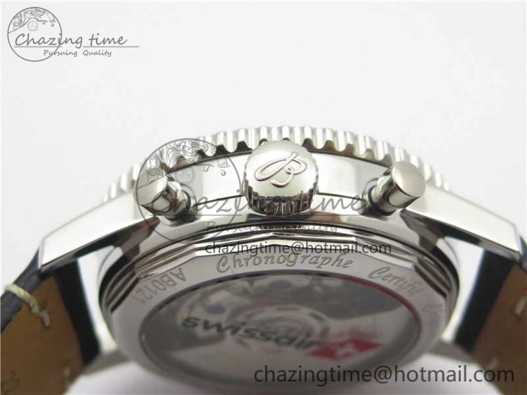 Comfortable Navitimer B01 Chronograph 43 TWA Editioin SS OXF Black Dial Steel Markers on Black Leather Strap A 5599