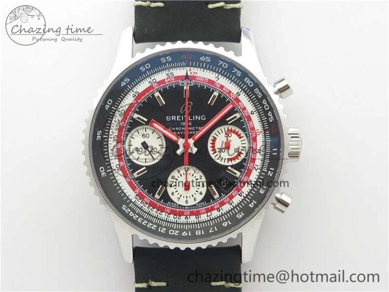 Comfortable Navitimer B01 Chronograph 43 TWA Editioin SS OXF Black Dial Steel Markers on Black Leather Strap A 5599
