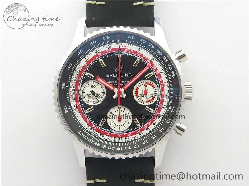 Comfortable Navitimer B01 Chronograph 43 TWA Editioin SS OXF Black Dial Steel Markers on Black Leather Strap A 5599