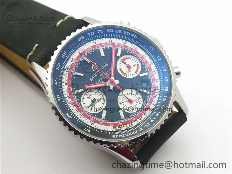 Comfortable Navitimer B01 Chronograph 43 TWA Editioin SS OXF Black Dial Steel Markers on Black Leather Strap A 5599