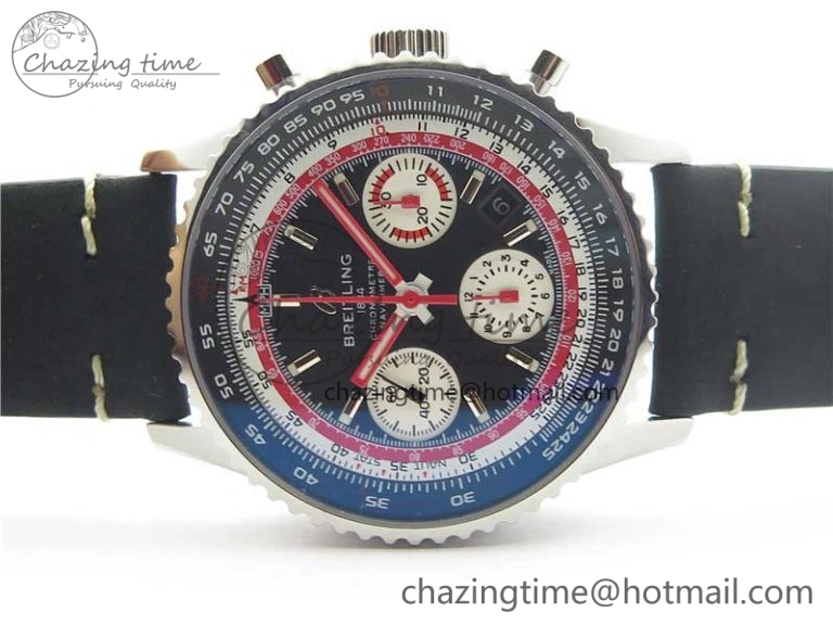 Comfortable Navitimer B01 Chronograph 43 TWA Editioin SS OXF Black Dial Steel Markers on Black Leather Strap A 5599