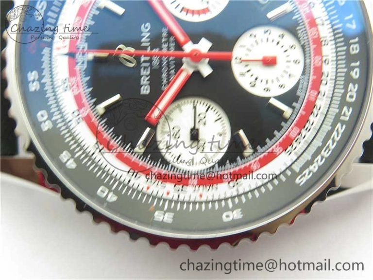 Comfortable Navitimer B01 Chronograph 43 TWA Editioin SS OXF Black Dial Steel Markers on Black Leather Strap A 5599