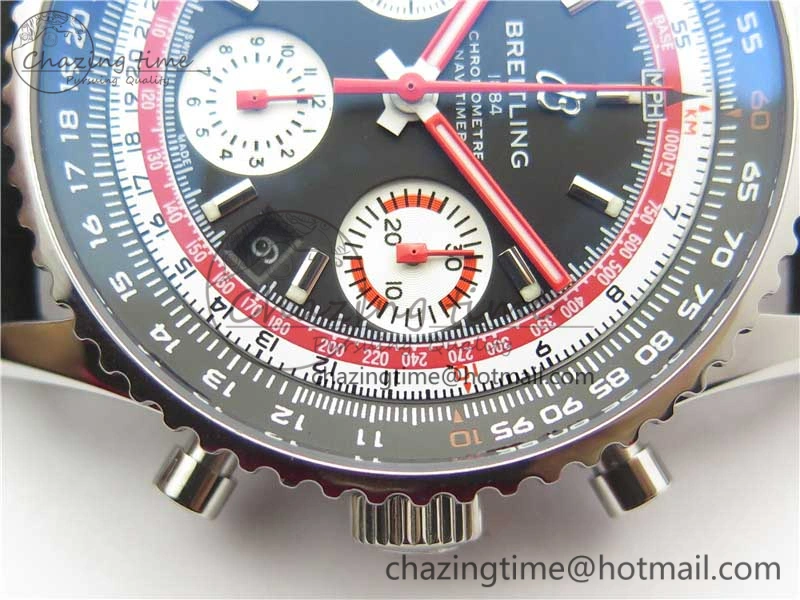 Comfortable Navitimer B01 Chronograph 43 TWA Editioin SS OXF Black Dial Steel Markers on Black Leather Strap A 5599