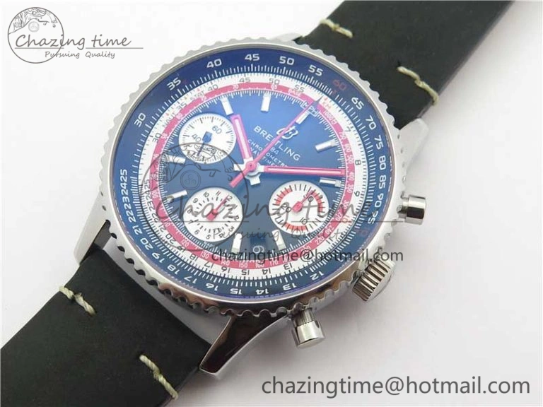 Comfortable Navitimer B01 Chronograph 43 TWA Editioin SS OXF Black Dial Steel Markers on Black Leather Strap A 5599