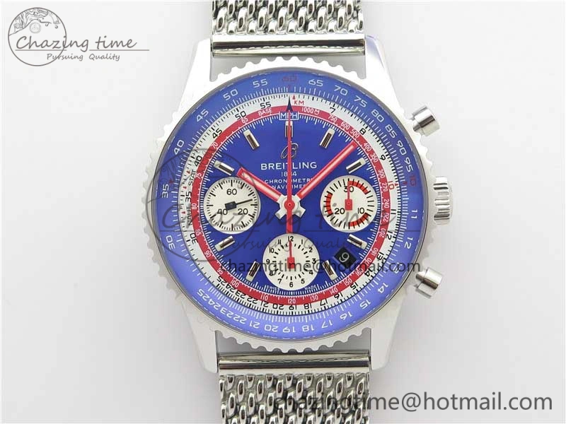 Supportive Navitimer B01 Chronograph 43 TWA Editioin SS OXF Blue Dial on SS Mesh Bracelet A 5601