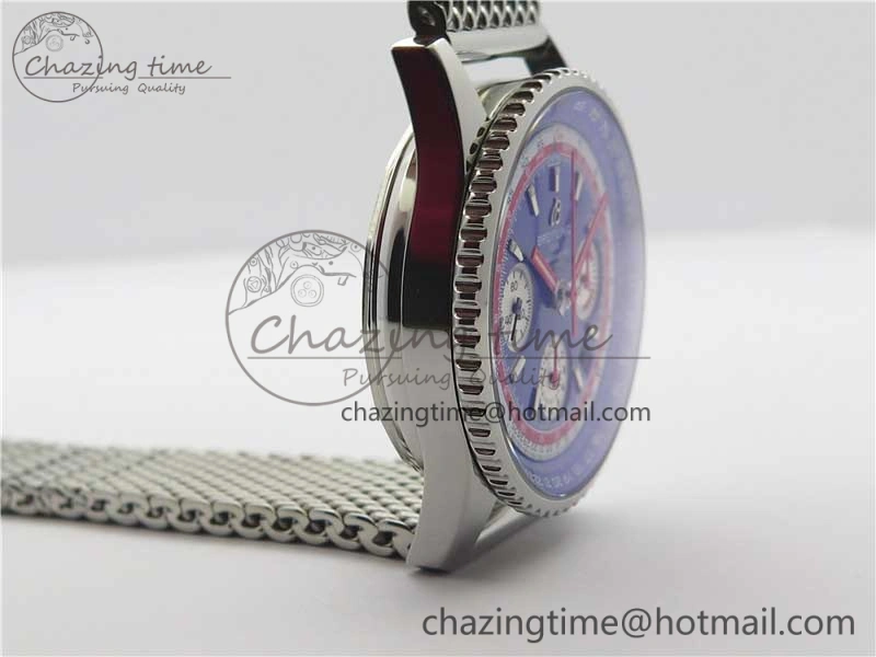 Supportive Navitimer B01 Chronograph 43 TWA Editioin SS OXF Blue Dial on SS Mesh Bracelet A 5601