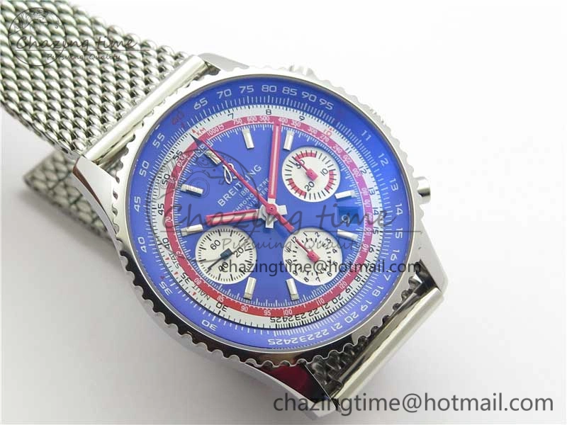 Supportive Navitimer B01 Chronograph 43 TWA Editioin SS OXF Blue Dial on SS Mesh Bracelet A 5601