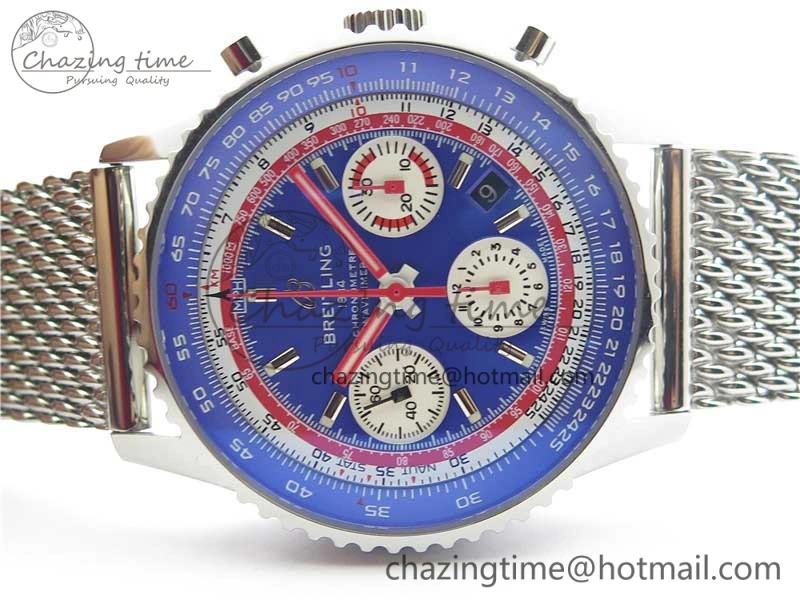 Supportive Navitimer B01 Chronograph 43 TWA Editioin SS OXF Blue Dial on SS Mesh Bracelet A 5601