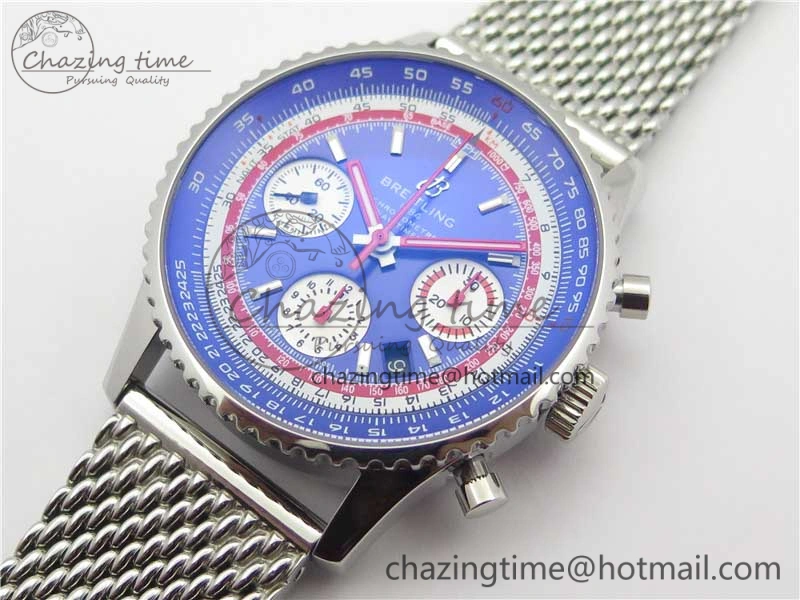 Supportive Navitimer B01 Chronograph 43 TWA Editioin SS OXF Blue Dial on SS Mesh Bracelet A 5601