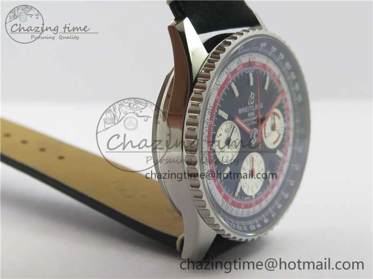 Colorful Navitimer B01 Chronograph 43 TWA Edition SS AIF 1:1 Black Dial on Black Leather Strap A 5597
